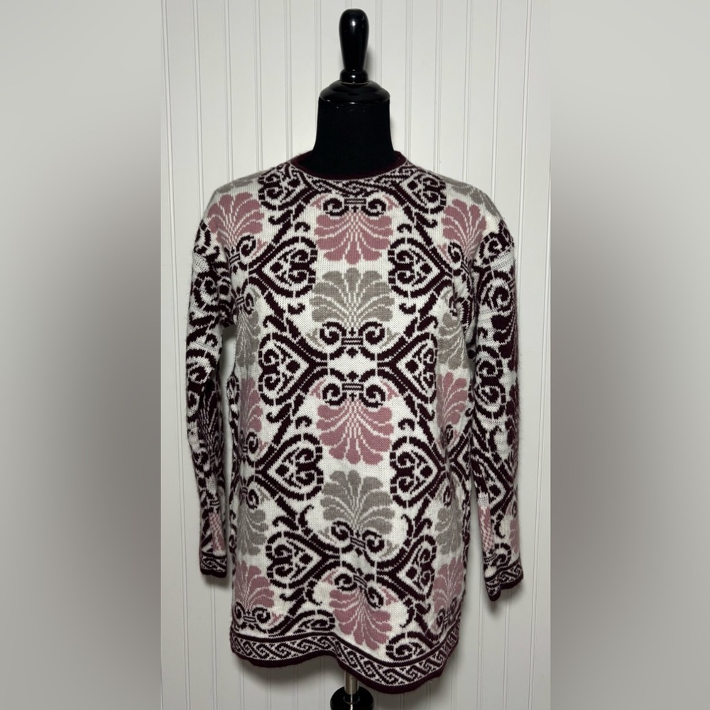 JJ Poole Vintage Sweater Abstract Womens Size Medium Made in USA Heavy White